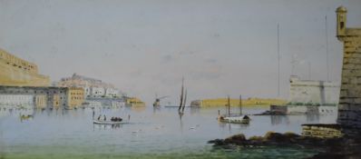Vincenzo D'Esposito (Maltese, 1886-1946) maritime watercolour Grand Harbour, Valletta, Malta,