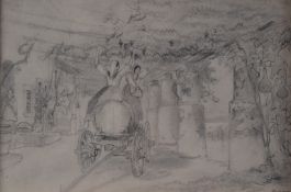 Attributed to Arthur Glennie RWS (1803-1890) pencil drawing women picking grapes, Slovigno, Italy,