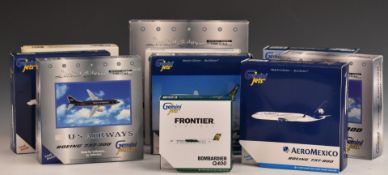 Ten Gemini Jets 1:400 scale diecast model aircraft, U.S. and Mexican carrier liveries including
