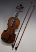 19thC violin with single piece 36cm back, pencilled signature inside 'repaired by J Warden junior