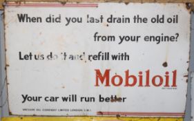 Vintage enamel advertising sign 'Mobiloil', 76 x 114cm PLEASE NOTE this lot is located at and will