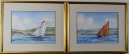 Pair of John Watson watercolours of sailing boats, each signed lower right, 31 x 42.5cm, in gilt