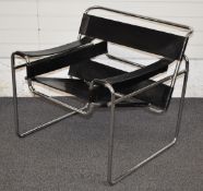 Wassily vintage chair designed by Marcel Breuer with leather upholstery on a chromed frame, W79 x