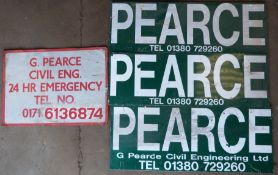 Four Pearce Civil Engineering signs, largest 60 x 150cm  PLEASE NOTE this lot is located at and will