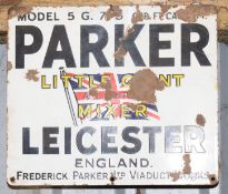 Vintage enamel advertising sign 'Parker Leicester Little giant Mixer', 30.5 x 35.5cm  PLEASE NOTE