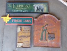 Four signs including double sided Elephant Compound Chester Zoo, length 122cm PLEASE NOTE this lot