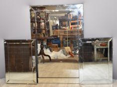 Three mirrors with bevelled glass, largest 123 x 81cm