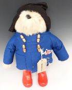 Gabrielle Designs Paddington Bear with blue jacket, black hat, red Wellington boots and label '