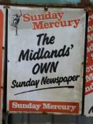 Vintage enamel newspaper advertising sign 'Sunday Mercury', 61 x 43cm PLEASE NOTE this lot is