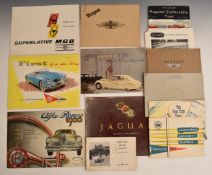 Car brochures to include 1952 Bentley, MGA and MGB, Jaguar Mk2, Morgan +4, Daimler and Alfa Romeo