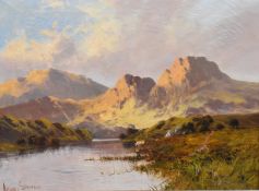 Arthur Stanford late 19th or early 20thC oil on canvas Highland loch scene with cottage and cattle