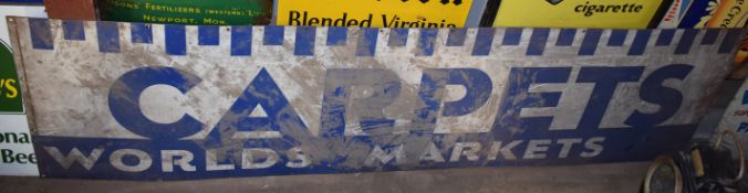 Vintage enamel Carpets advertising sign, 67 x 244cm PLEASE NOTE this lot is located at and will be