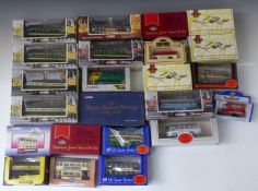 Twenty-four Corgi, Matchbox and other diecast model trams and buses including Blackpool Balloon Tram