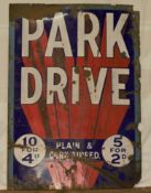 Vintage enamel advertising sign 'Park Drive', 86 x 61cm  PLEASE NOTE this lot is located at and will