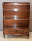 A 19th/20thC mahogany waterfall bookcase with two short and one long drawer, W87 x D37 x H131cm