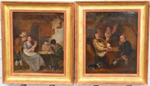 Pair of 19thC continental school oil on canvas studies of people playing games, one two men
