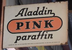 Vintage double sided enamel advertising sign 'Aladdin Pink Paraffin', 36 x 53cm PLEASE NOTE this lot