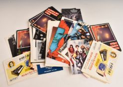 A collection of pop related flyers, invitations and promotional items, bands include Feeder and