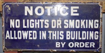 Vintage enamel no smoking sign, 30.5 x 61cm PLEASE NOTE this lot is located at and will be sold from