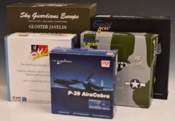 Five 1:72 scale diecast model aeroplanes including Sky Guardians Europe Gloster Javelin,