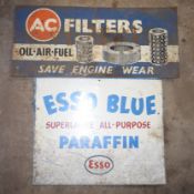 Two vintage metal advertising signs comprising 'Esso Blue' & 'A C Filters', 45 x 56cm PLEASE NOTE