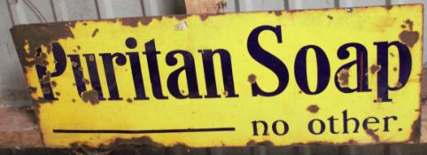 Vintage enamel advertising sign 'Puritan Soap', 46 x 122cm  PLEASE NOTE this lot is located at and