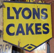 Vintage double sided enamel advertising sign 'Lyons Cakes', 40 x 45cm PLEASE NOTE this lot is