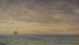 Henry Moore RA (1831-1895) watercolour sailing ships at sea, signed lower left, 19 x 33.5cm, in gilt