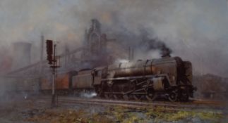 David Shepherd signed limited edition 39/850 print 'Heavy Freight '67', steam locomotive in yard, 45