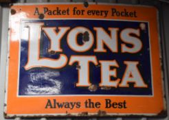 Vintage enamel advertising sign 'Lyons' Tea', 75 x 100cm PLEASE NOTE this lot is located at and will