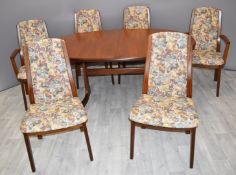 G Plan retro / mid century modern extendable table and six chairs, W163 x D107 x H72cm (extended