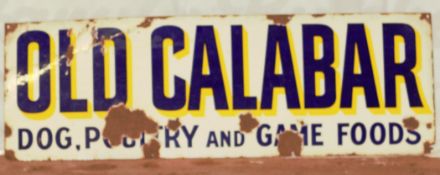 Vintage enamel advertising sign 'Old Calabar dog, poultry & game foods', 30.5 x 91cm PLEASE NOTE