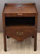 19thC mahogany tray topped pot cupboard with shelf and faux drawer, W55 x D48 x H71cm