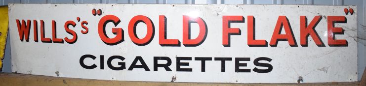 Vintage enamel advertising sign 'Wills's Gold Flake Cigarettes', 38 x 183cm PLEASE NOTE this lot