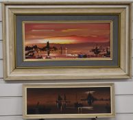 George Richard Deakins (1911-1982) oil on canvas coastal scene with boats at sunset and another