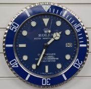 Rolex Oyster Perpetual Date Submariner shop display or advertising wall clock with date aperture,