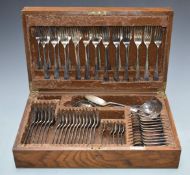 Mappin & Webb twelve place setting canteen of Hanovarian rat tail silver plated cutlery, width of