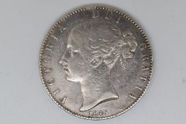 Queen Victoria 1845 young head silver crown TUTAMEN VIII edge, shield of arms reverse