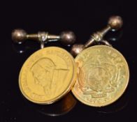 A pair of cufflinks made from a 1897 & 1895 gold 1/2 Pond, 13.8g
