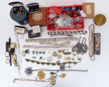 A collection of costume jewellery including paste set belt, watches, Sphinx brooch, etc
