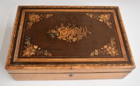 19thC inlaid mahogany jewellery box with sectioned lift-out tray, W31 x D20 x H9cm