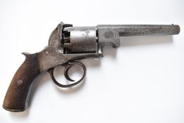 Webley Bentley 120 bore five-shot double action percussion revolver with line engraved frame,