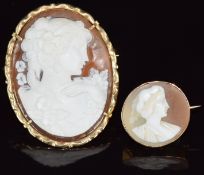 Two 9ct gold brooches set with cameos, one signed Gapa