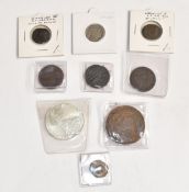A small collection of coins to include Russian 5 kopek 1772, one kopek 1840, Roman coins, Maria