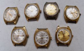 Seven Roma gentleman's wristwatches each with date aperture, gold hands and hour markers, silver