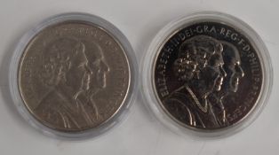 Queen Elizabeth II Diamond Wedding crowns, one as struck, the other in matt finish, these were