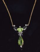 Victorian necklace set with peridot and rose cut diamonds, in original box