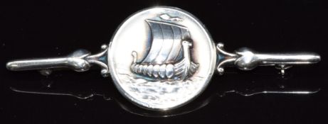 A silver Georg Jensen brooch depicting a ship, 5.8cm, 7.9g