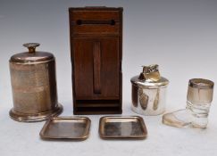 Silver mounted smoking related collectables comprising hallmarked silver cylindrical cigarette