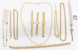 A collection of Monet jewellery including three watches, bracelet, earrings and necklaces